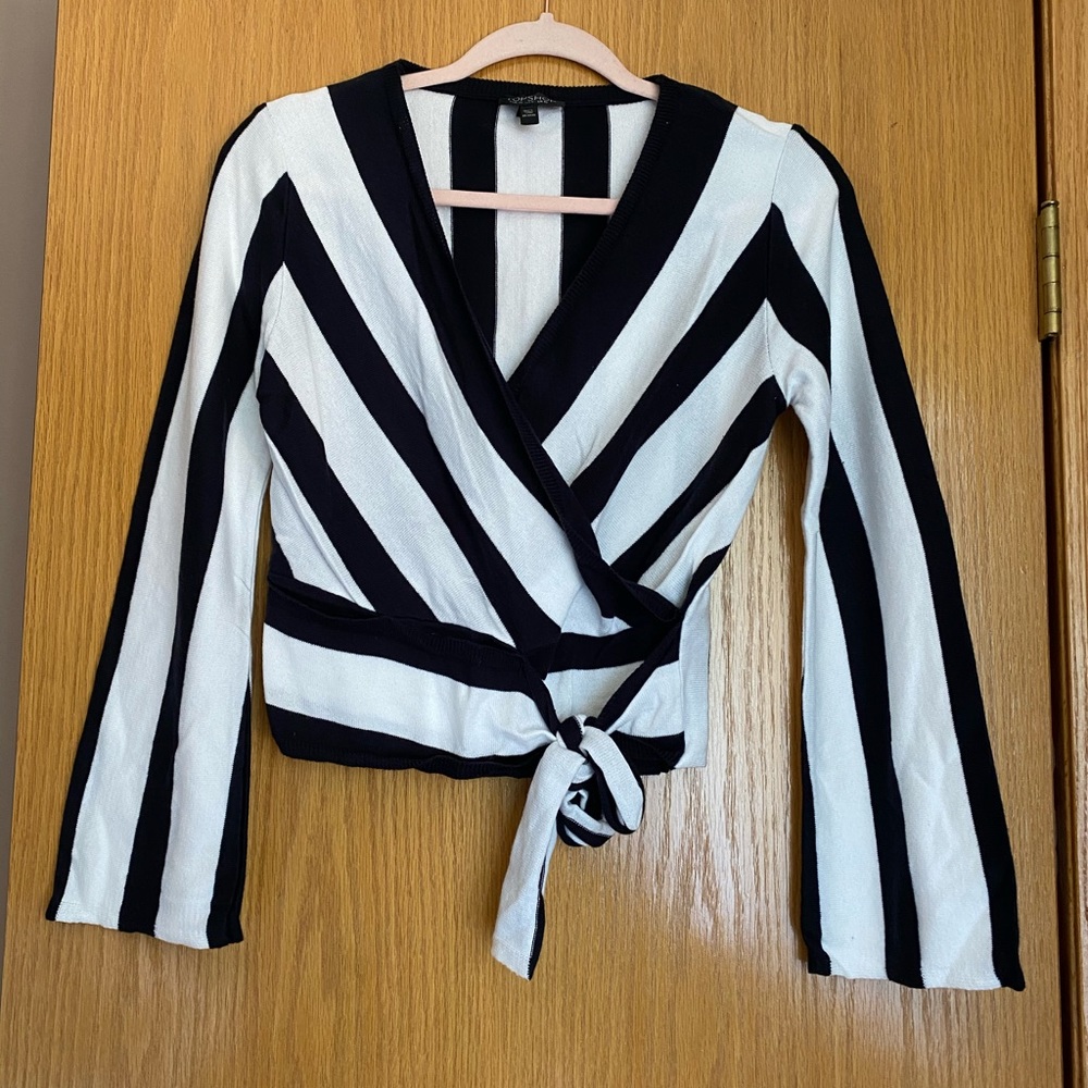Topshop Tie Front Striped Sweater